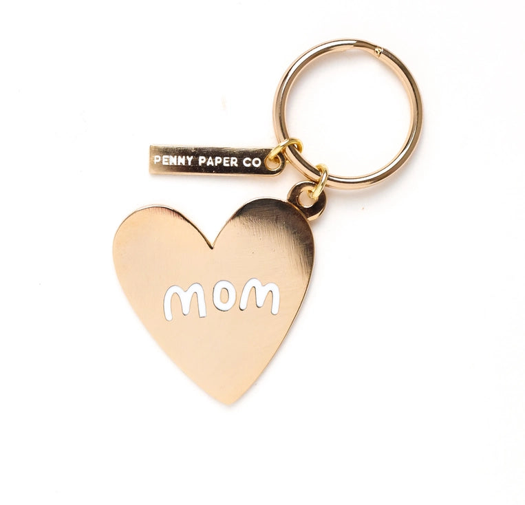 Enamel Keychain, Mom Gold Heart