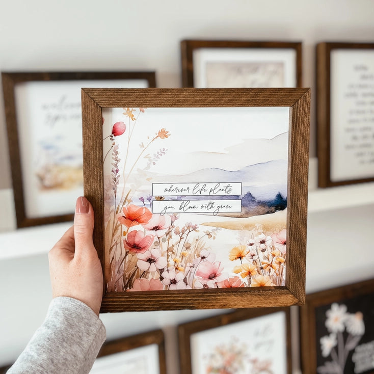 Bloom with Grace Watercolour Sign | Framed Spring Sign