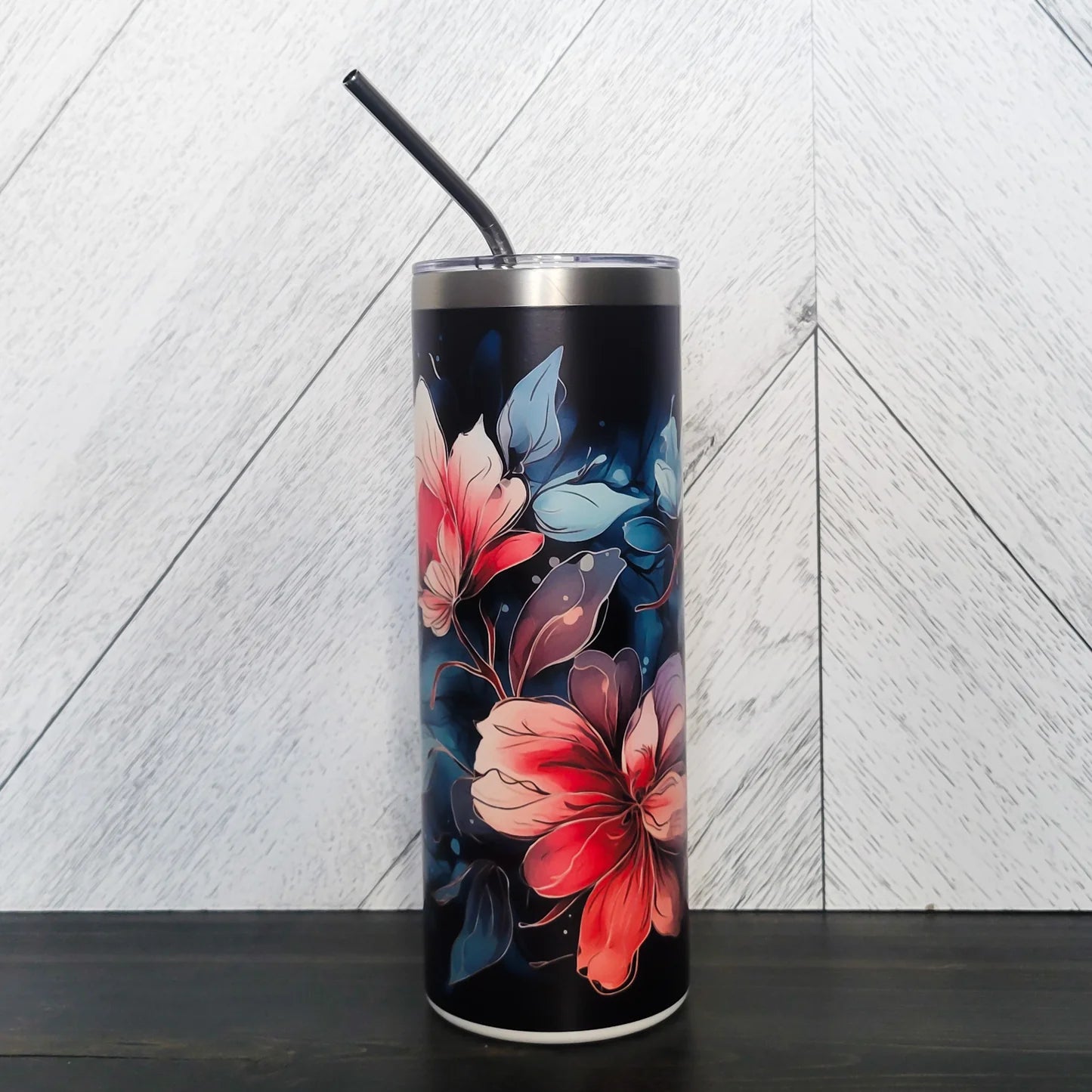 Dark Floral Skinny Tumbler