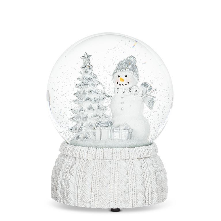 Large Snowman & Tree Globe on Knit Base with Music