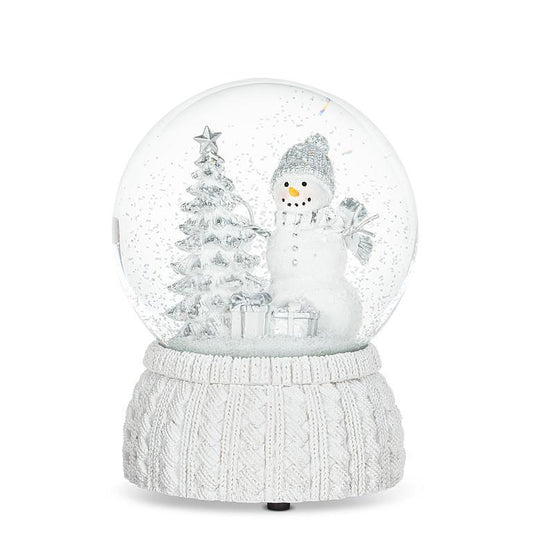 Large Snowman & Tree Globe on Knit Base with Music