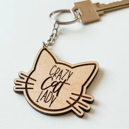 Crazy Cat Lady Wooden Keychain