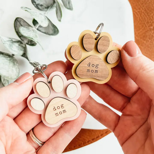 Dog Mom Wood and Acrylic Keychain