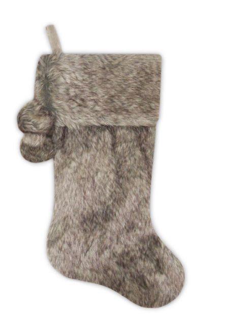 Deluxe Faux Fur Stocking with Pom Poms, 20.5