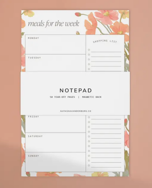 Poppies Magnetic Meal Planner Notepad