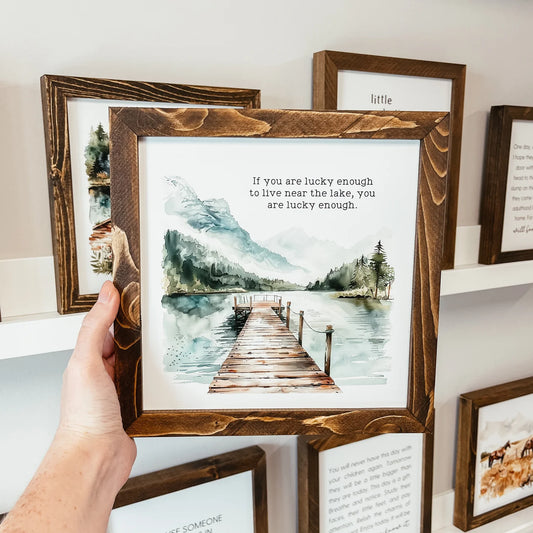 Watercolour Lake Quote Framed Wood Sign