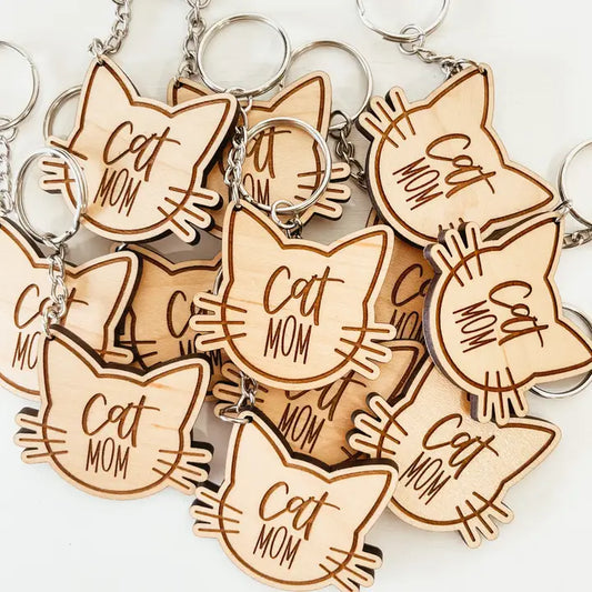 Cat Mom Wooden Keychain