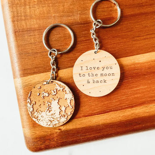 I Love You To the Moon and Back Wooden Keychain