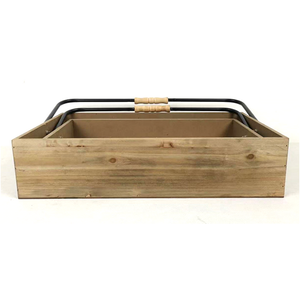 Rustic Wood Crate with Folding Handle Large