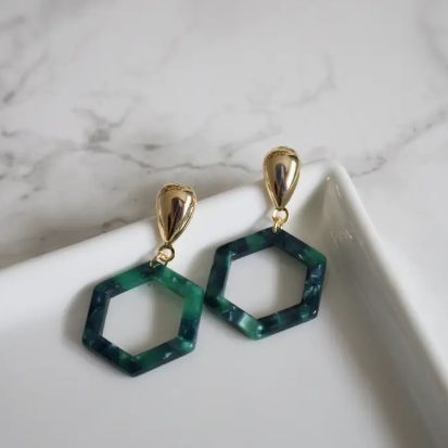 Earrings, Gia/Green Teardrop Stud