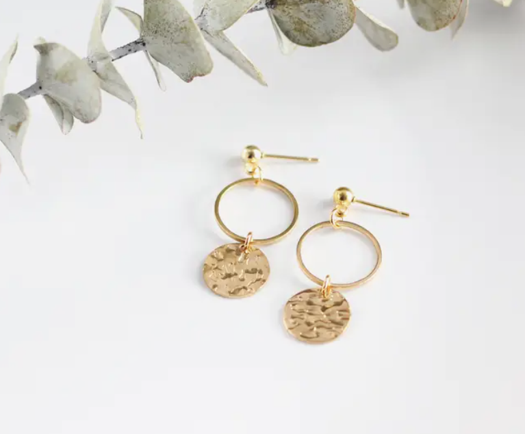 Earrings, Hammered Disk Hoop